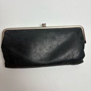 Hobo International Lauren wallet kisslock clutch black leather nickel silver